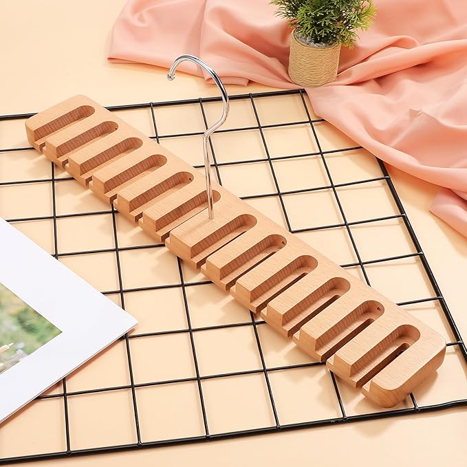 HOMSFOU Belt Organizer Rack with 12 Slots Wooden Belt Holder for Closet Storage Accessory Organizer and Home Closet