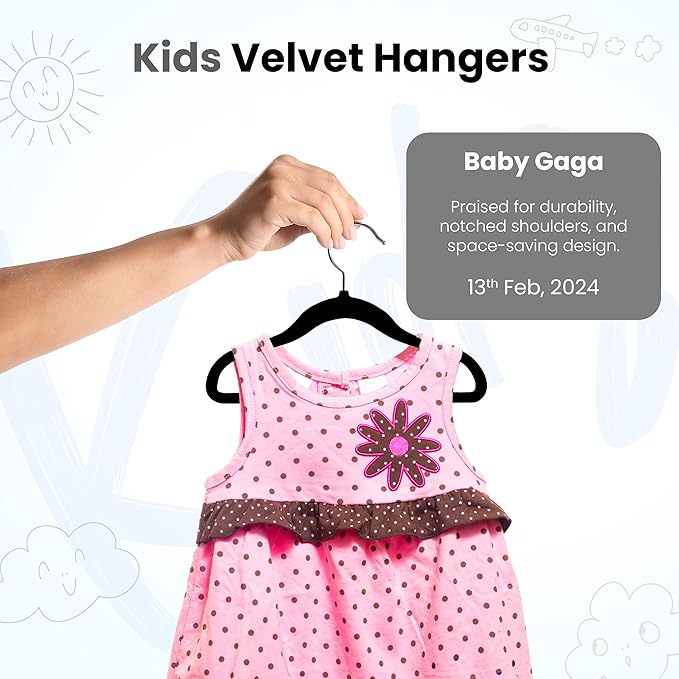 Utopia Home Kids Hangers Velvet (60 Pack) - 11 Inch Durable Baby Hangers for Closet - Perfect Toddler Hangers Non Slip for Everyday Use (Black)