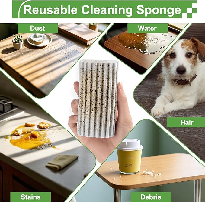 4-Pack Damp Clean Duster Sponge,Gray Damp Dusting Sponge,Duster Baseboard Cleaner Sponge with Ridges,Reusable Wet Duster Sponge,Household Cleaning Sponges for Blinds,Window Track Grooves