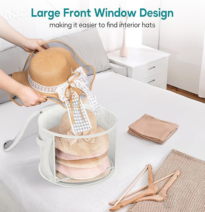 AOODA Oversized Clear Hat Storage Bag for Women, Holds up to 7 Caps Cowboy Hat Organizer for Closet, Wide Brims Hat Case with Carrying Handles (White)