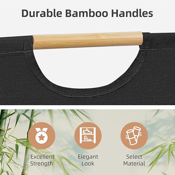 STORAGE MANIAC 3-Pack Large Laundry Hamper, 80L (21.1 Gal) Collapsible Laundry Basket with Bamboo Handles, Freestanding Waterproof Clothes Hamper for Laundry Room, Bedroom, Dorm, Towels, Toys, Black