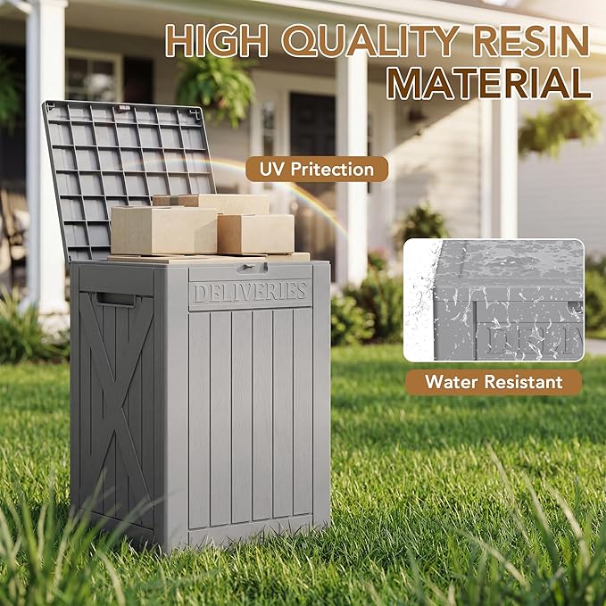 Lockable Outdoor Storage Box 52 Gallon, All-Weather Resin Deck Box for Patio, Garden, Pool, Organizes Furniture Cushions, Gardening Tools, Pool Accessories, Gray