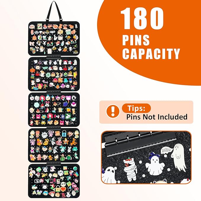 tutata Hanging Enamel Pin Collection Display Panel, Detachable Brooch Pin Pages, Badge Collection Display Holder, Black