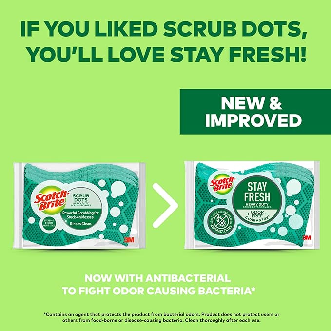 Scotch-Brite Odor Resist Heavy Duty Scrub Sponge, Dishwasher-Safe Kitchen sponges for Serious Scrubbing, Multipurpose Dish Sponge for Stuck-On Messes, 6 Scrubbing Sponges (Pack of 2)