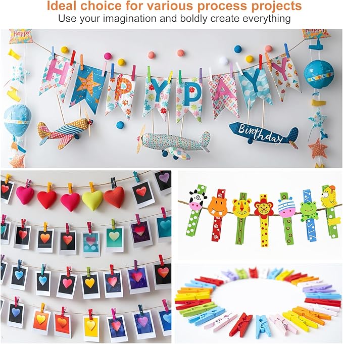 WAENLIR Colored Clothes pins 12 Color 2.9inch 100PCS, Colorful ClothesPins Wooden Clips for Photos Pictures Decorative Crafts, Decoration clothespins Clothing Hanging clothespins (12 Colors 100pcs)