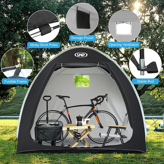 UNP Bike Storage Shed Tent, Portable Outdoor Bike Storage Tent with 210D Oxford Thick PU4000 Waterproof for 1/2/3/4 Bikes, Bike Covers Storage Shed for Bicycles, Lawn Mower, Garden Tools