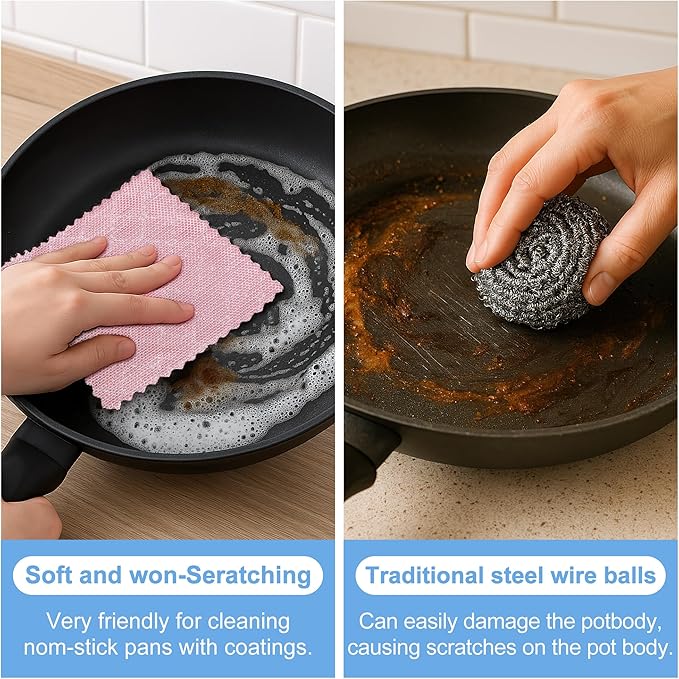 Non-Scratch Steel Wool Dishcloth - 5PC Set, Multi-Use Kitchen Scrubbers, Durable Cleaning Pads for Wet & Dry Use Grey (12pcs)