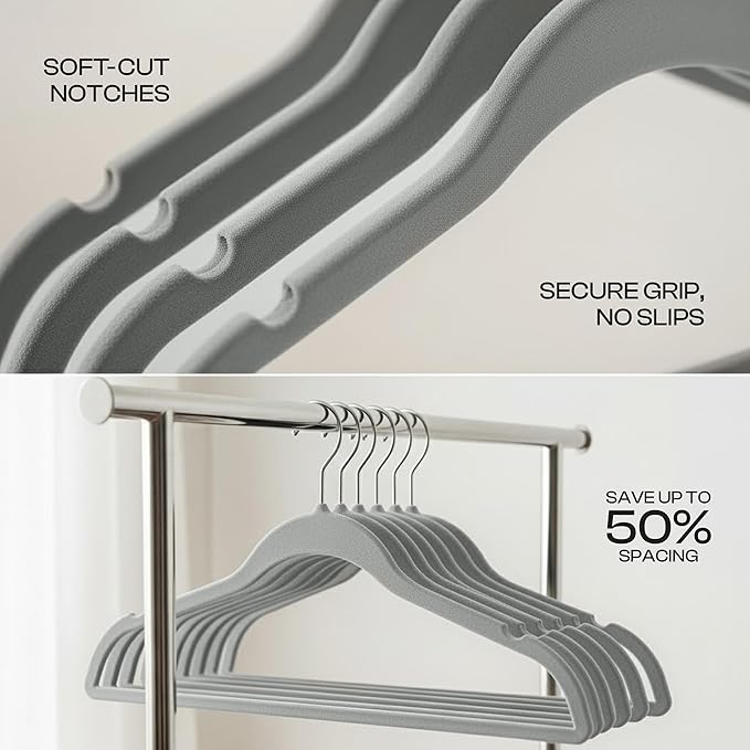 Utopia Home Velvet Hangers 50 Pack - Non-Slip Suit Hangers with 360 Degree Rotatable Hook - for Pants, Coats, Shirts & More (Grey)