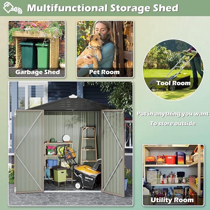 Devoko Outdoor Storage Shed 6 x 4 FT Lockable Metal Garden Shed Steel Anti-Corrosion Storage House with Double Lockable Door for Backyard Outdoor Patio (Brown)
