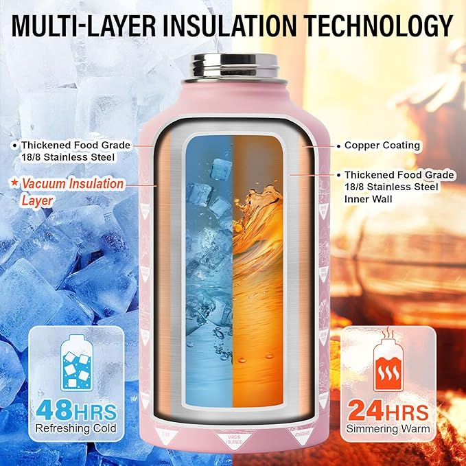National Parks Water Bottle – 64 oz Insulated Stainless Steel Bottle with 63 Hand-Drawn Park Stickers, Carrier Bag, Strap & Gift Box – BPA-Free – Ideal for Hiking, Camping & Travel