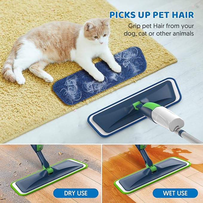 Spray Wet Mops for Hardwood Floor Cleaning: MEXERRIS Floor Mop with 5 Washable Pads for Swiffer Powermop & 2 Refillable Bottles - Home Commercial Dust Dry Mops for Wood Laminate Vinyl Tiles Ceramic