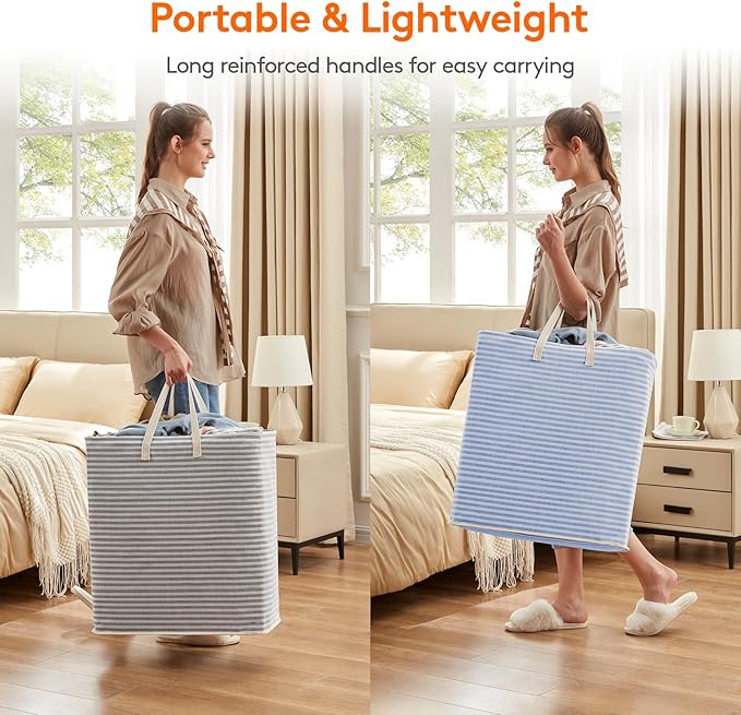 Lifewit 2 Pack Laundry Hamper Large Collapsible Laundry Baskets, Freestanding Waterproof Clothes Hamper with Easy Carry Handles in Laundry Room Bedroom Bathroom College Dorm, Grey&Blue, 2 x 100L