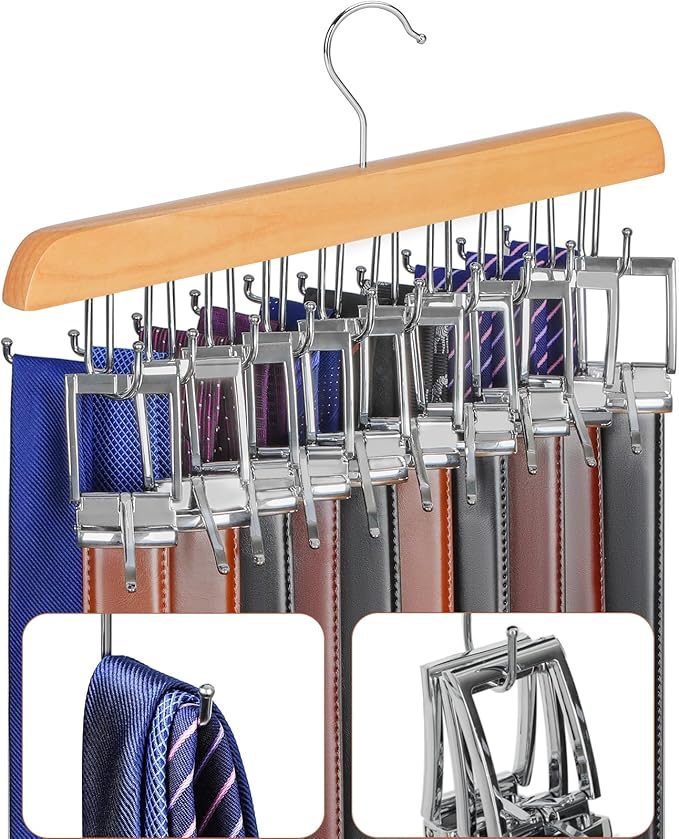 TOPIA HANGER 20 Hooks Belt Tie Hanger Space Saving for Closet, 2 IN 1 Belt Ties Racks Max 30 Belts with 30 Ties Capacity, Curved with Flat Hooks for Belts,Ties,Bras,Closet Organizers and Storage CT69N