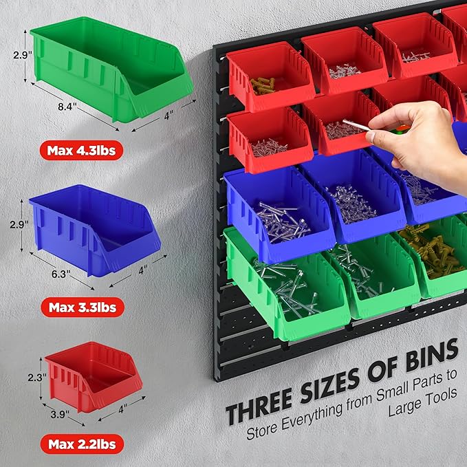 WORKPRO Pegboard Organizer Wall Mounted, 44PC Tool Storage Rack with Bins and Hooks, Peg Board Wall Organizer for Garage Organization, Workshop, Craft Room, Tool Wall Storage System