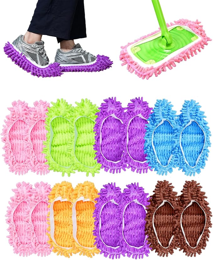 Mop Slippers Shoes 8 Pairs Microfiber Cleaning Slippers for Floor Cleaning Soft Washable Mopping Shoes Covers Reusable Mop Socks for Women Men Multi-Use Mopping Slippers for Home Floors Windows Car