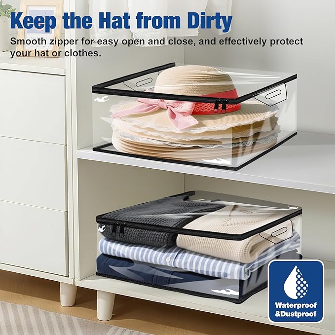 Clear Hat Storage Bag, Cowboy Women Hat Organizer with Handle, Large Capacity for Cloth, Books, Blanket, Travel， Dorm