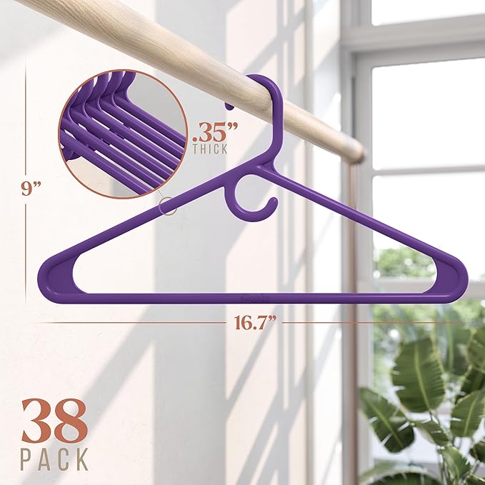 NEATERIZE Ultra Heavy Duty Plastic Clothes Hangers - Purple - Durable Coat, Suit and Clothes Hanger. Perchas De Ropa (38 Pack - Purple)