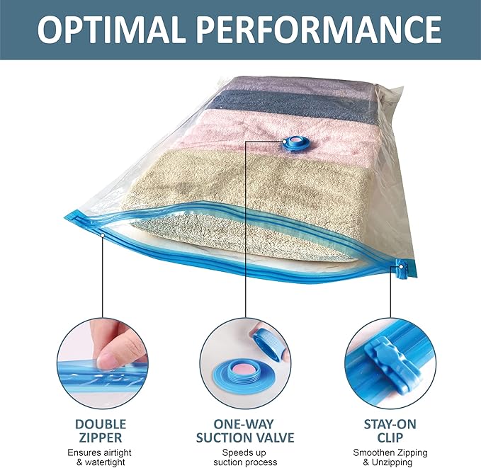 10 Pack Vacuum Storage Bags, 5 Jumbo and 5 Large Compression Space Saver, Vacuum Seal Bags for Clothes, Clothing, Comfoters, Pillows, Blanket, Bedding
