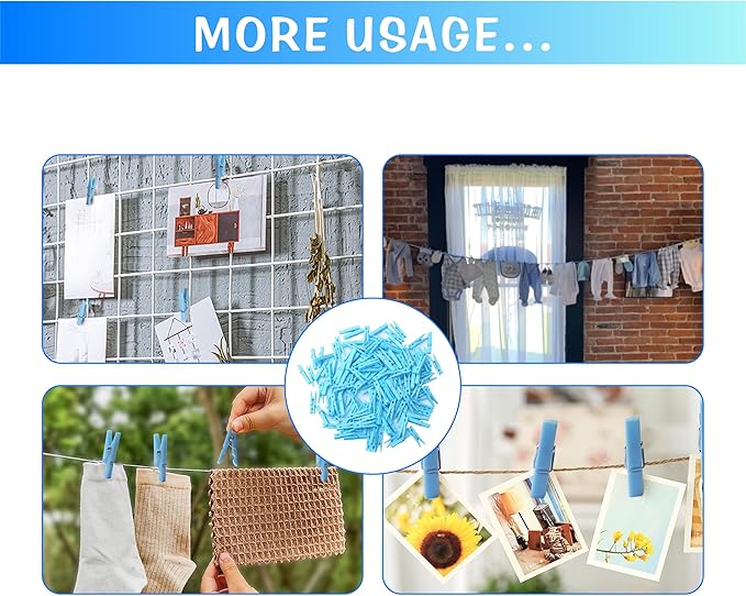200PCS Blue Plastic Clothes Pins for Girl/Boy Baby Don't say Baby Shower Games, DIY Crafts, Photos 1.35 Inch Small Mini Pins, Tiny Clips for Laundry & Picture Displays Gender Reveal Party Decorations