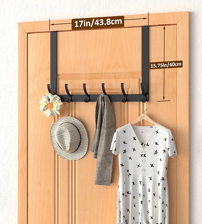 Long Over The Door Hooks Hanger with 15.75" Arms for Easier Access by Shorter, Heavy Duty Door Hanger for Coat, F16U, Fits Standard 1 3/4'' Doors, Towel Racks for Bathroom, Black