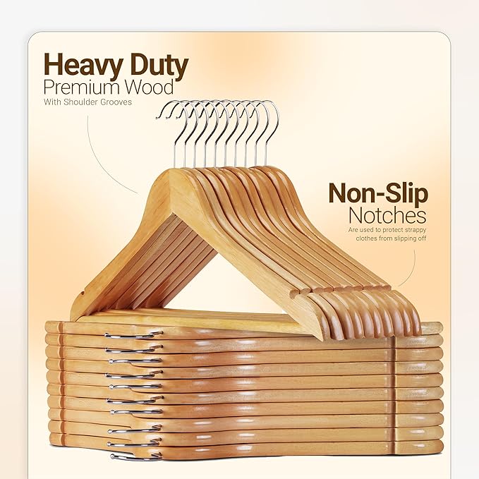 Utopia Home Premium Wooden Hangers 80 Pack - Durable & Slim Coat Hanger - Suit Hanger with 360-Degree Rotatable Hook - Wood Hangers with Shoulder Grooves (Natural Color)