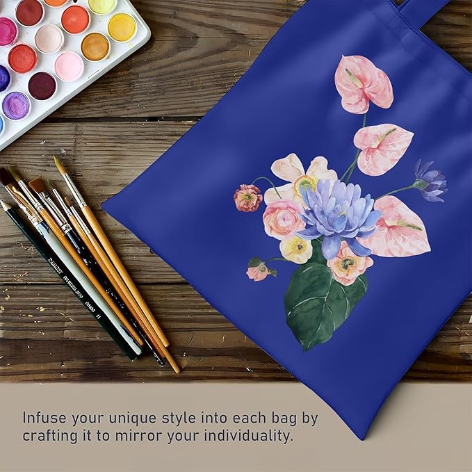 MOLOVA 1-6 Pack Available Premium Canvas Reusable Tote Gift Bags,Made of Natural Canvas with Handle,Work,DIY,Shopping(Blue)