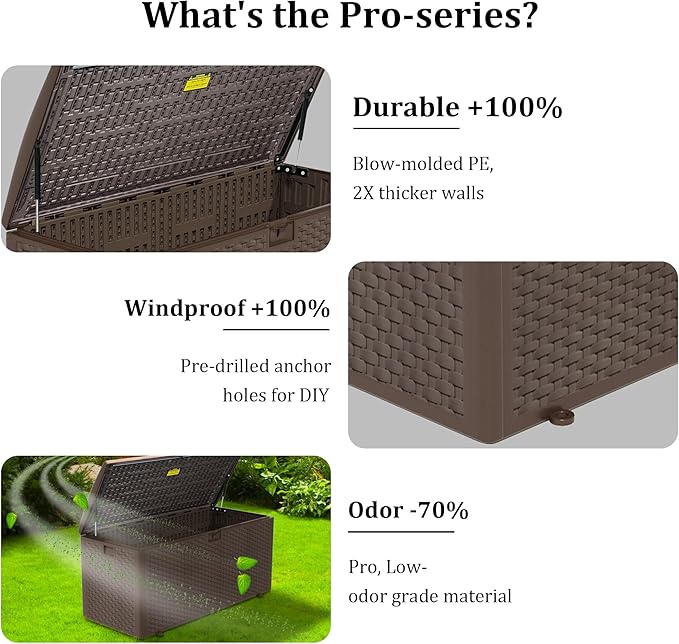 Outdoor Storage Deck Box Waterproof, 180 Gal Pro Large Lockable Patio Storage Bin Chest, Resin Outside Container Seat Bench for Furniture Cushions, Pool Accessories, Garden Tools & Delivery, Brown