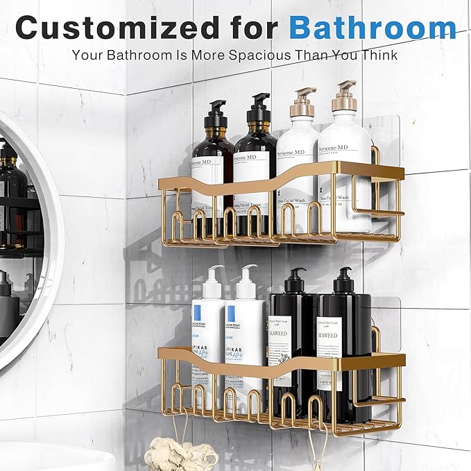 EUDELE Shower Caddy 2 Pack, Adhesive Organizer for Bathroom Storage, Home Decor & Kitchen, No Drilling, Rustproof Stainless Steel Shelf, Bathroom Decor Sets