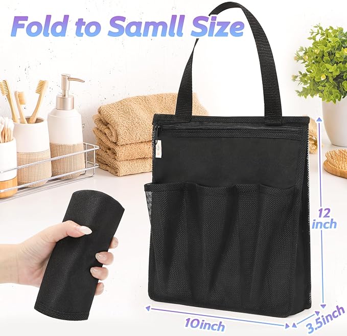 Portable Shower Caddy, Gym Travel Camp Dorm Room Essentials for College Student Boy Girl，Black Bathroom Mesh Shower Bag