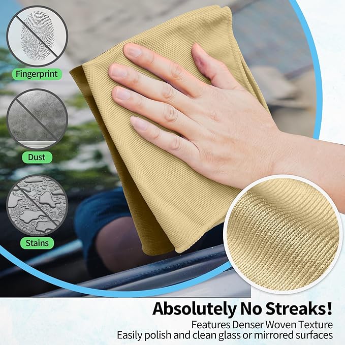 HOMERHYME Microfiber Cleaning Cloth, 12 Pack Window Glasses Cleaning Cloth, Reusable Lint-Free Streak Free Polishing Cloth Wipes for Stainless Steel, Eyeglass, Mirror, Screen & Lense,12"*12" Beige