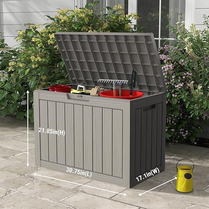 50 Gallon Outdoor Storage Box, Waterproof Deck Box with Build-in Handles and Lockable Lid, Outside Storage Box for Backyard Garden Tools, Patio Cushions, Package Delivery Box, Grey