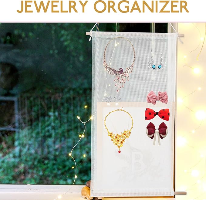 Wall-mounted Jewelry Organizer with Hanging Earring Holder and Necklace Rack, White Acrylic Jewelry Storage for Wall, Space-saving Accessory Organizer for Home and Closet
