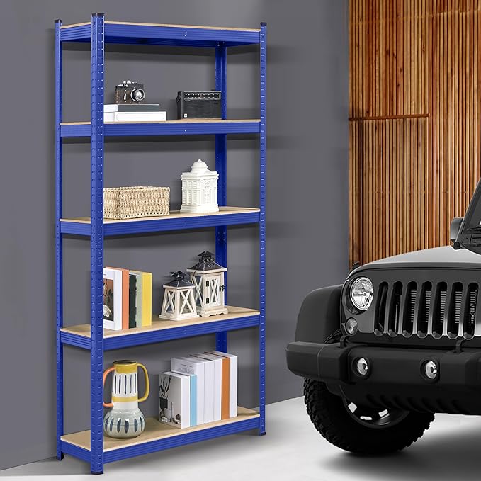 Topeakmart 5-Tier Utility Shelves, Metal Adjustable Garage Shelves Storage Racks Heavy Duty Shed Shelving Unit- Blue, 35.5 x 12 x 71 Inch