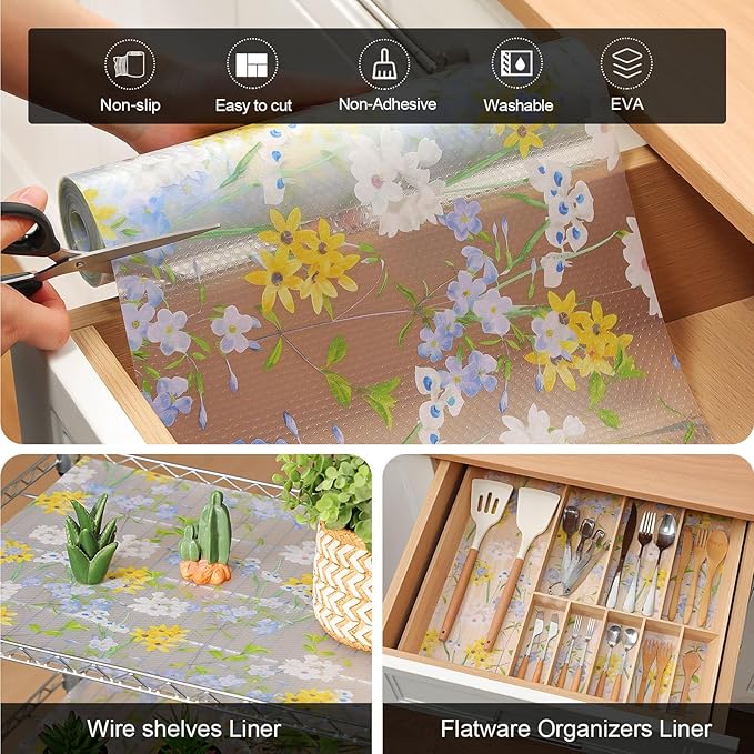 Cooyes Shelf Liner – Premium Non-Adhesive Cabinet & Drawer Liner for Kitchen – Waterproof Shelf Paper with Modern Pattern – Durable EVA Cabinet Mat – Easy to Cut （12" W x 360" L）