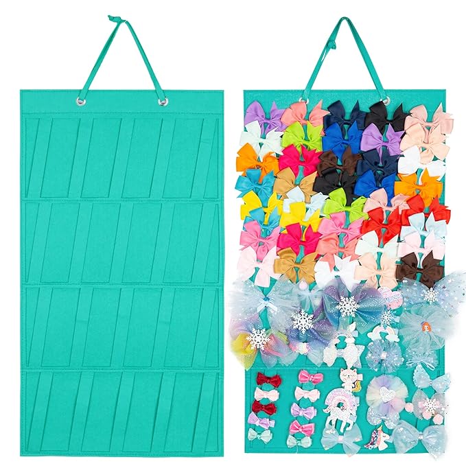 Bow Holder for Girls Hair Bows Claw Clip Organizer Bow Organizer for Girls Hair Bows Large Bow Holder Hair Bow Organizer Hair Clip Organizer Bow Hanger for Girls Hair Bows Hair Bow Holder for Wall, Door, Closet (Mint Green-B)