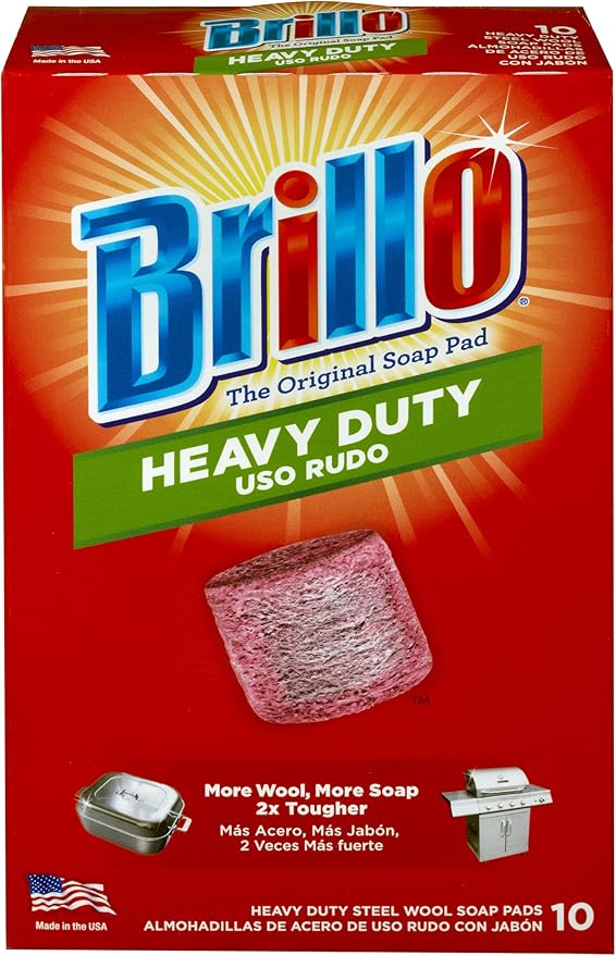 Brillo Heavy Duty Steel Wool Soap Pads, Original Red Scent (Heavy Duty, 10 Count (Pack of 1))