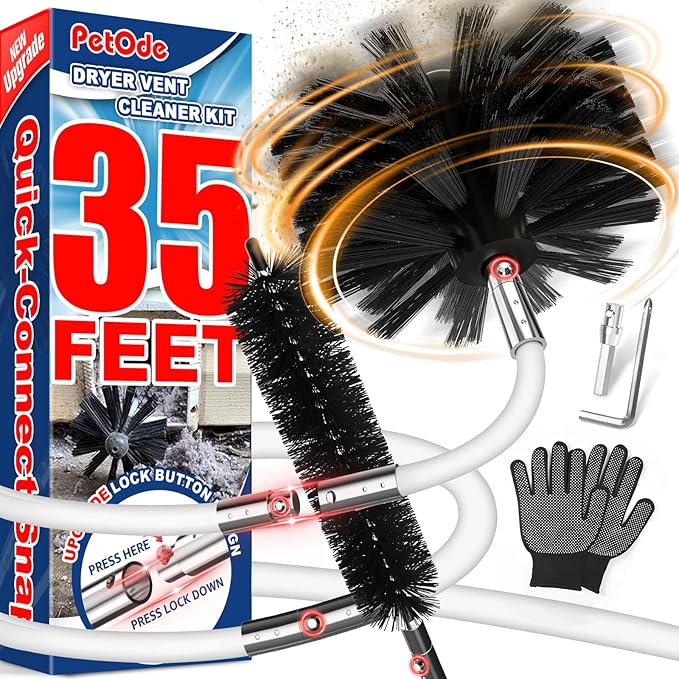 35 Feet Dryer Vent Cleaner Kit, Lint Remover, Upgraded Flexible Quick-Snap Brush with Drill Attachment, Extends Up to 35 FEET for Easy Cleaning, Cleaning Tools Use with/Without a Power Drill