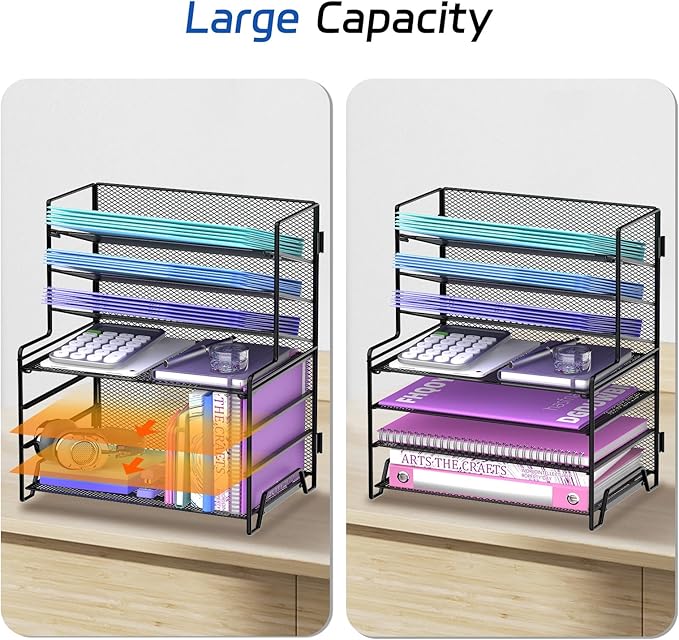7 Tier Desk File Organizer, Letter Tray Paper Organizer, Metal Desktop Organizers and Accessories for Study and Workspace, for Home Office, Black