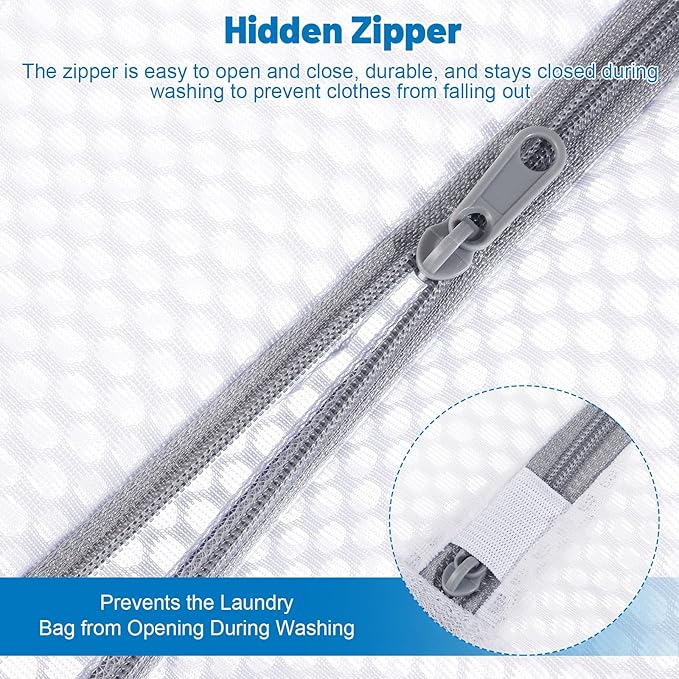 3 PCS Durable Honeycomb Mesh Laundry Bags for Delicates with Zipper, 12 x 16 Inches Reusable Laundry Bag Mesh Wash Bags for Washing Machine for Clothes, Shoes, Socks, Underwear, Bra (M, White)