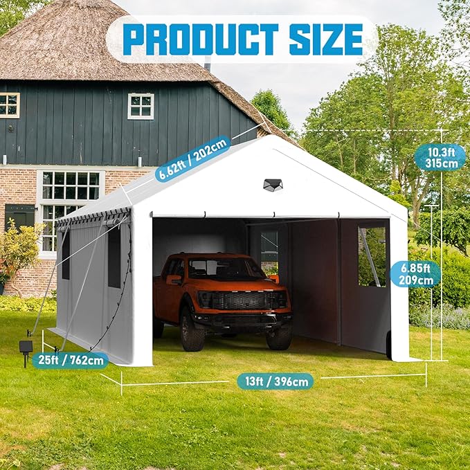 Carports Canopy 13x20 Heavy Duty, Portable Car Port Garage with Roll Up Drive Through Doors, White