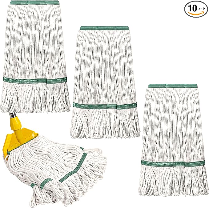 Eccliy 10 Pack Mop Heads Replacement Cotton String Mop Heads Heavy Loop Commercial Refills Replacement Bulk Heavy Duty Wet Refills for Home Industrial Commercial Floor Cleaning