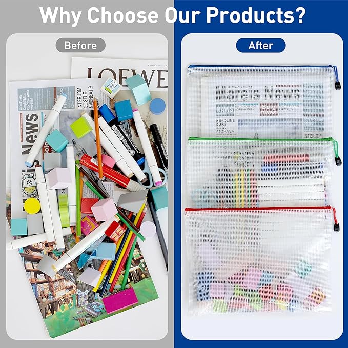 18pcs Mesh Zipper Pouch Bags, A4 Letter Size, 9 Colors Zipper Pouches for Organizing, File Storage Bags, Travel, School Office Organize
