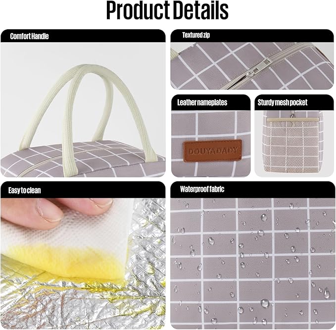 Lunch Bag Women/Men Lunch Box Women/Men (Grey+White Blocks)