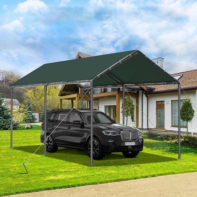 Carport 10x20 Ft Heavy Duty Canopy Steel Canopy Storage Shed,Portable Party Tent,Portable Garage All-Season Tarp for Carport Floor Fixing Green