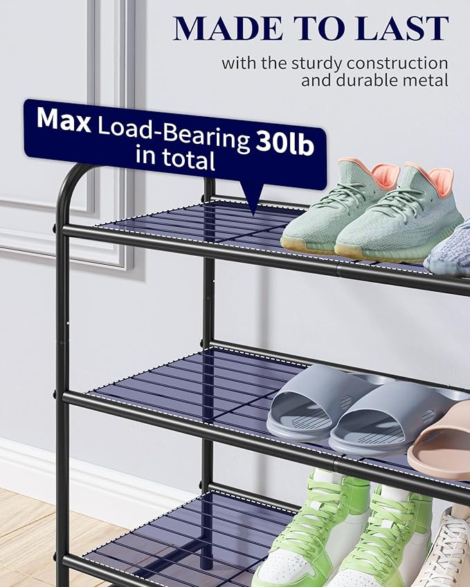 Kitsure Shoe Rack - Stainless Steel Shoe Organizer, Sturdy Shoe Rack for Closet and Front Door Entrance, Free Standing Shoe Shelf, Closet Organizers and Storage, 25.6" Wide - 3 Tier, Black