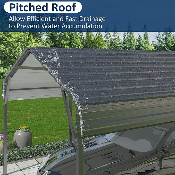 10x15 Metal Carport Carports with Enhanced Base Heavy Duty Garage Outdoor Galvanized Car Shelter for Car, Boats and Truck