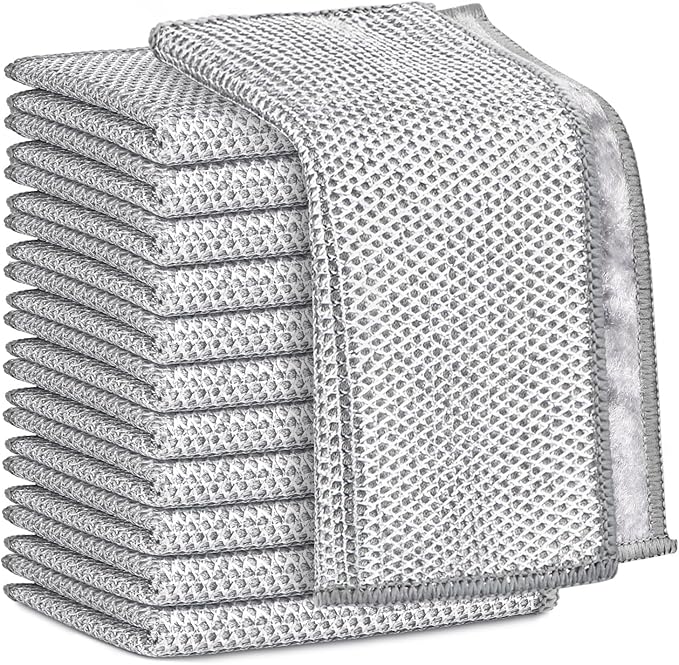 AIDEA Non Scratch Wire Dishcloth 12PK, Wire Dishwashing Rag for Wet and Dry, Dual Sided, Washable Dish Rags, Cleaning Pads Steel Scrubber for Cookware, Sinks, Dishes, Stove Tops, 7"×8"