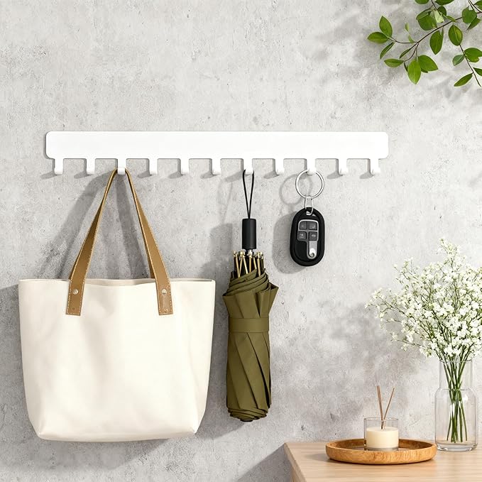 4 Pack Necklace Holder Wall Mount Metal Self-Adhesive Metal Wall Necklace Holder with 48 Hooks Total Space Saving White Hanging Jewelry Organizer Hanger for Necklaces, Pendant, Bracelets
