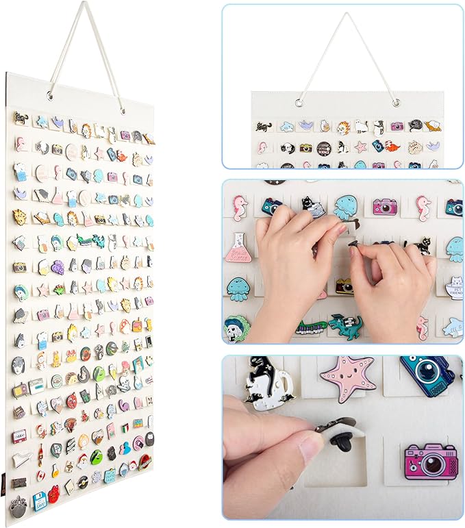 PACMAXI Hanging Brooch Pin Organizer, Display Pins Storage Case, Brooch Collection Storage Holder, Holds Up to 96 Pins.(Not Include Any Accessories) (M-170 Slots, Ivory White, Medium)
