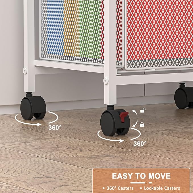 Rolling File Cabinet with Adjustable Dividers, Mobile Filing Cabinet with Storage Drawer on Lockable Wheels, Hanging File Organizer Beside Under Desk for Office, Home, White（Patent Pending）